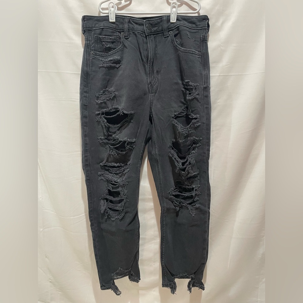American Eagle Outfitters Charcoal Distressed High Rise Mom Jeans